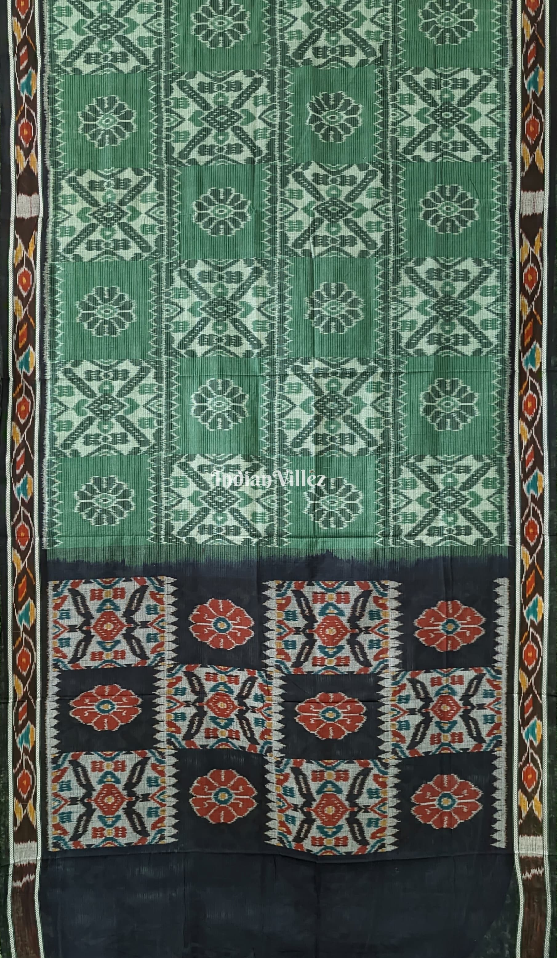 Jade Green Black Maniabandha Odisha Ikat Cotton Saree