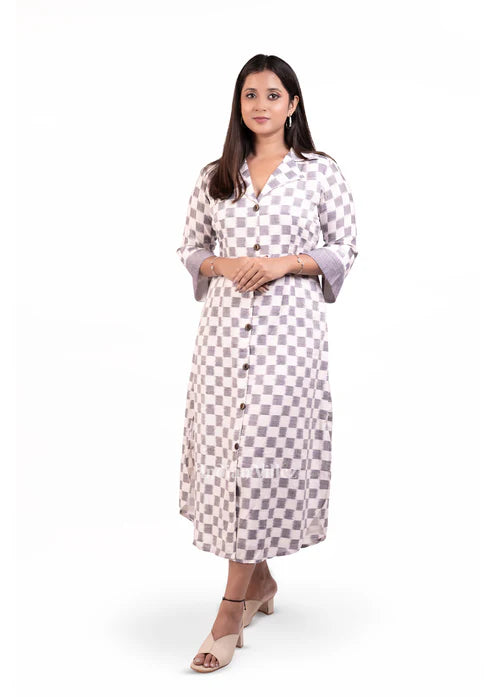 Off White Odisha Ikat Designer Cotton Kurti for Women