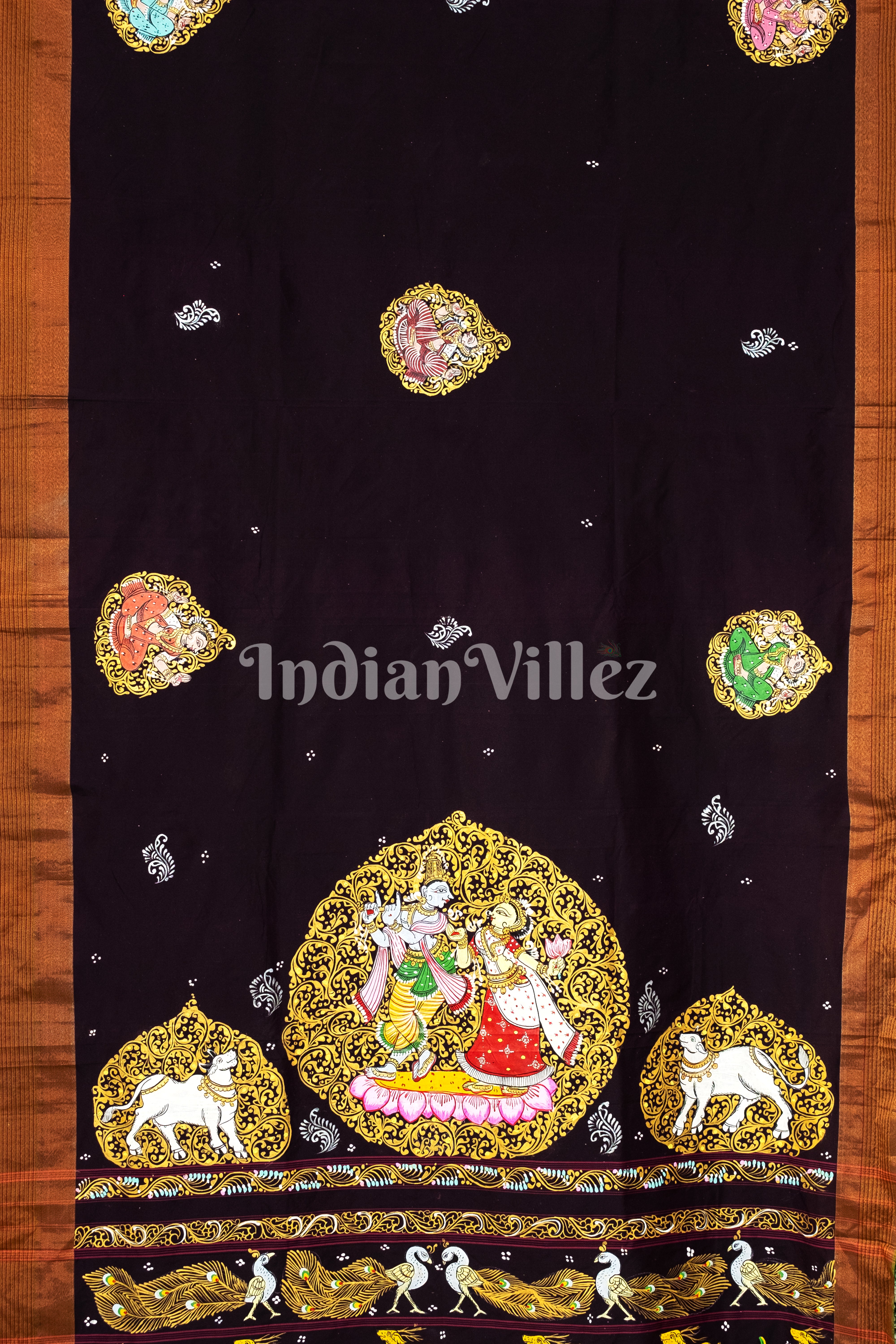 Maroon Color Radha Krishna Pattachitra Art on Kerala Silk Saree