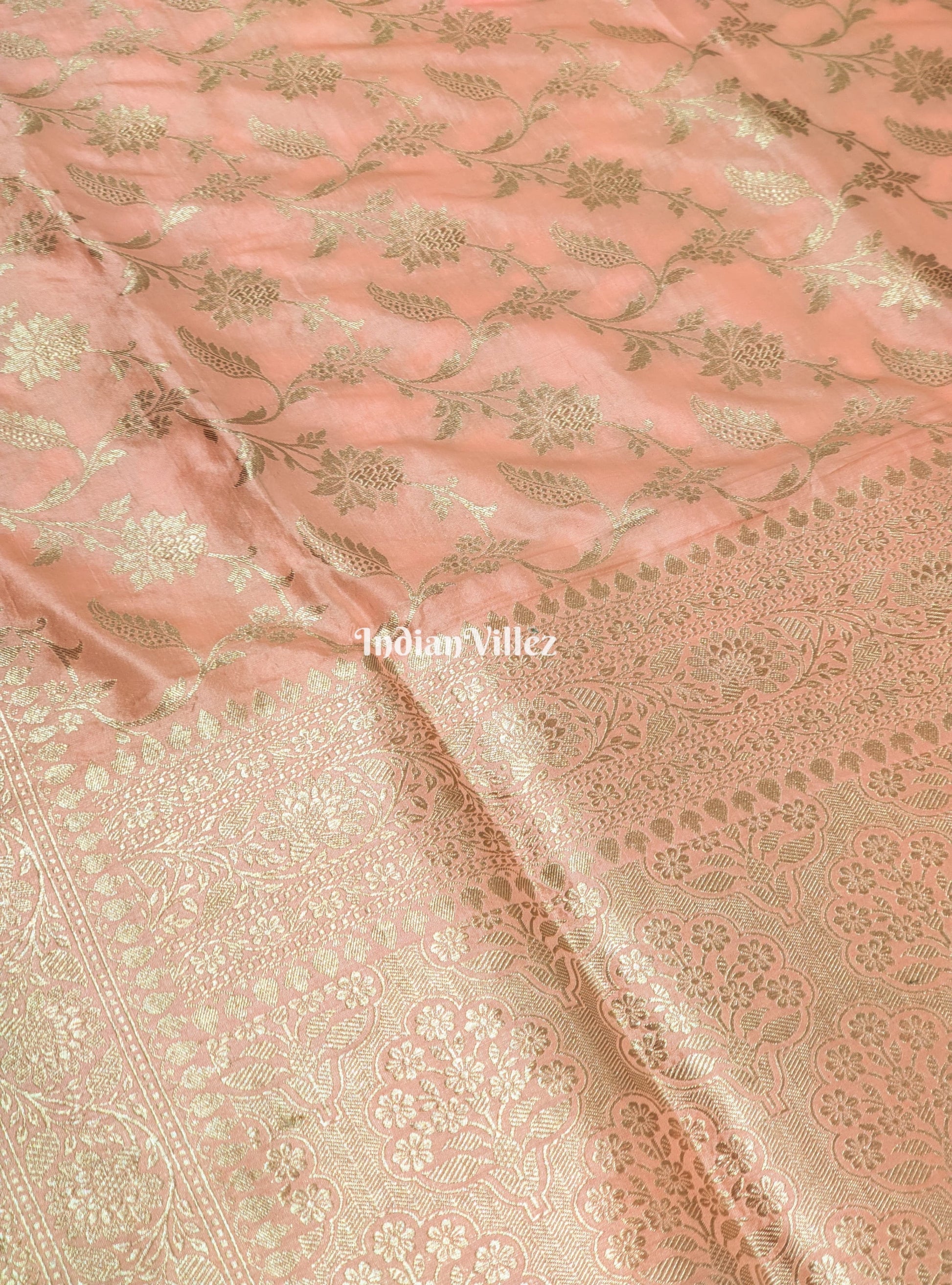 Baby Pink Floral Banarasi Katan Silk Saree