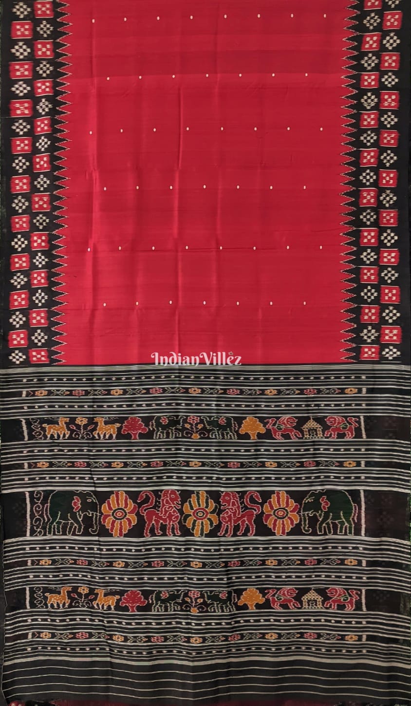 Red Single Butta Border Pasapali Contemporary Silk Saree