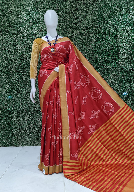 Red Mustard Yellow Sankha Contemporary Silk Saree