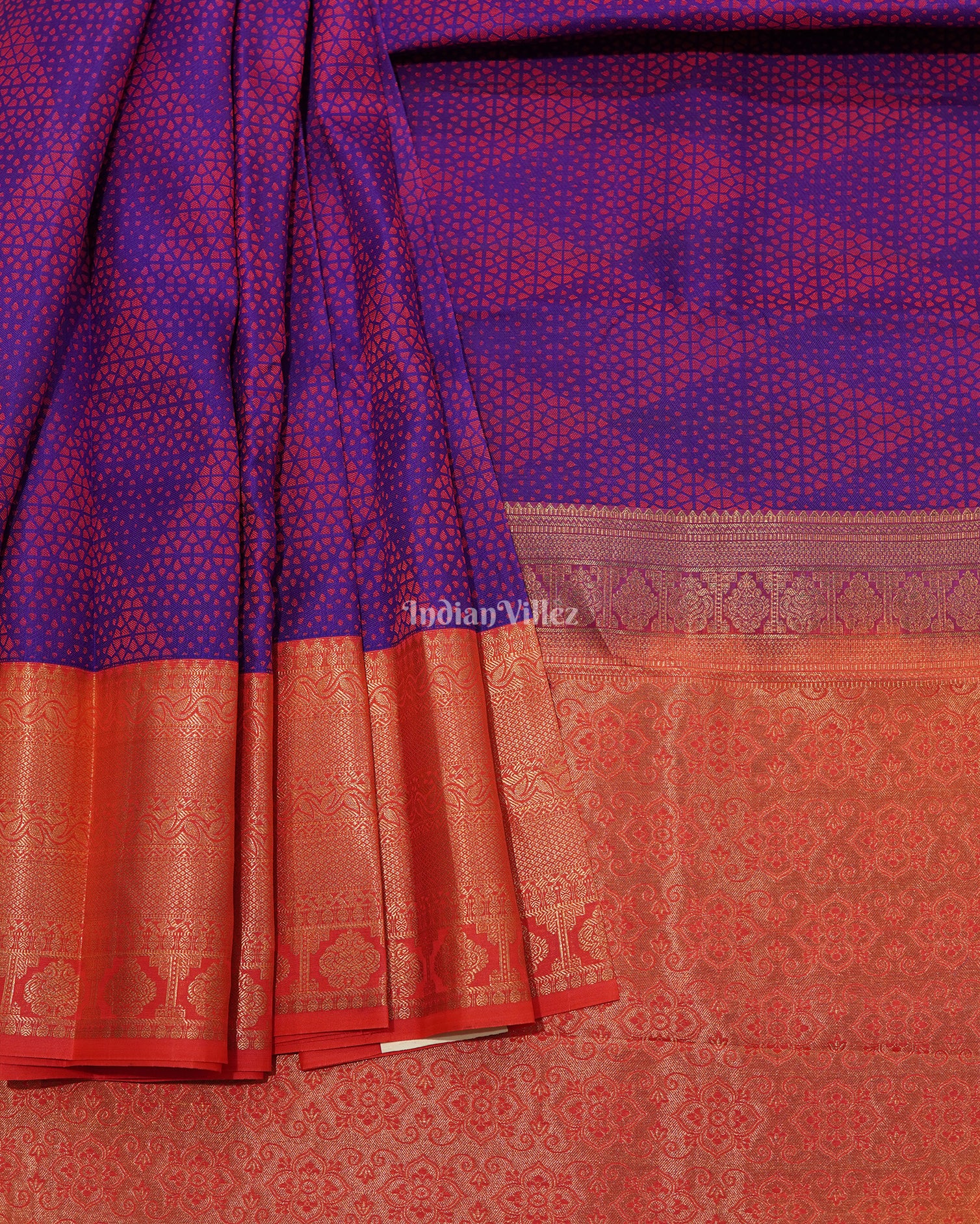 Blue With Red Pure Kanjivaram Silk Saree