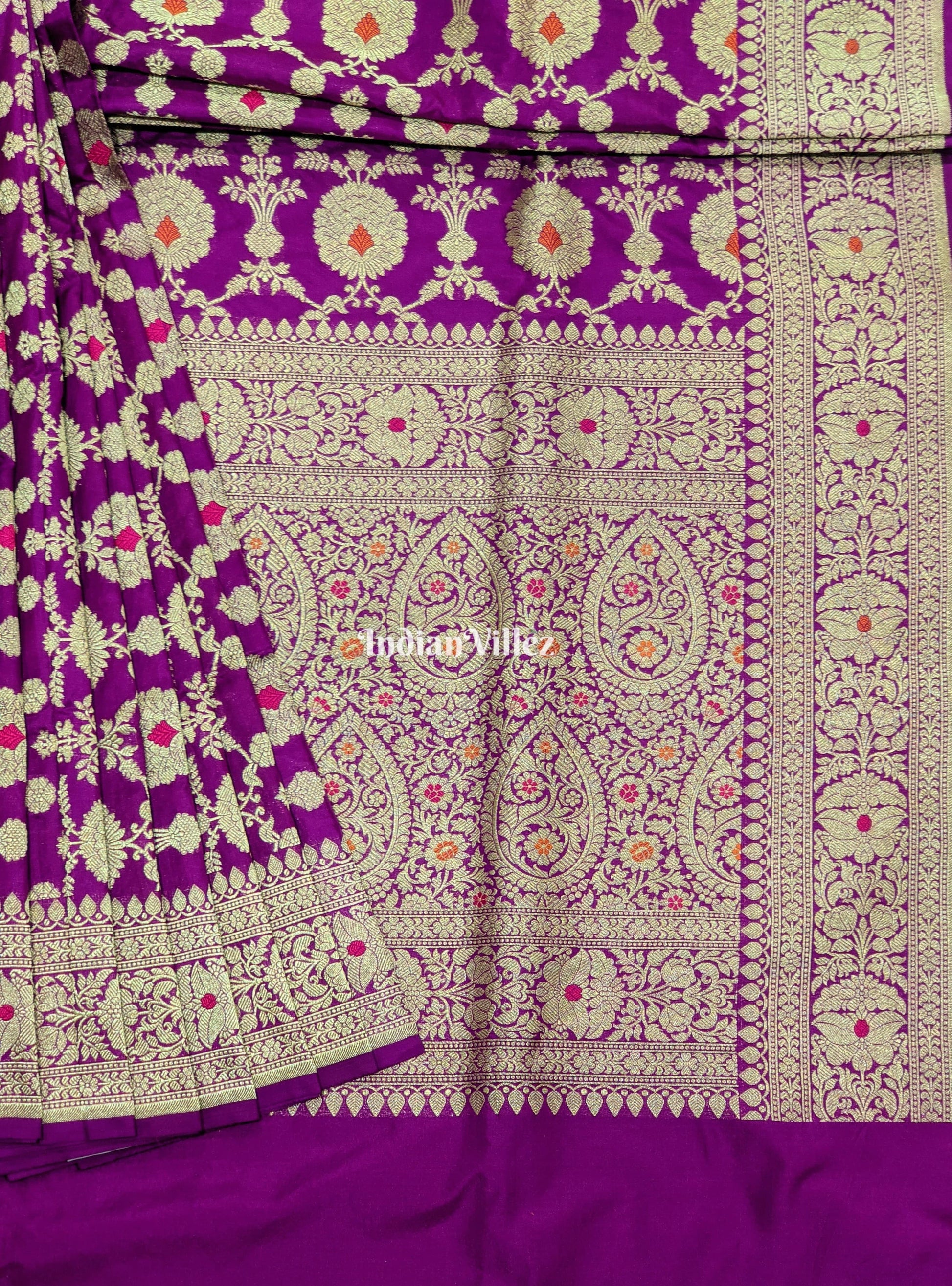 Purple Designer Handwoven Banarasi Meenakari Katan Silk Saree