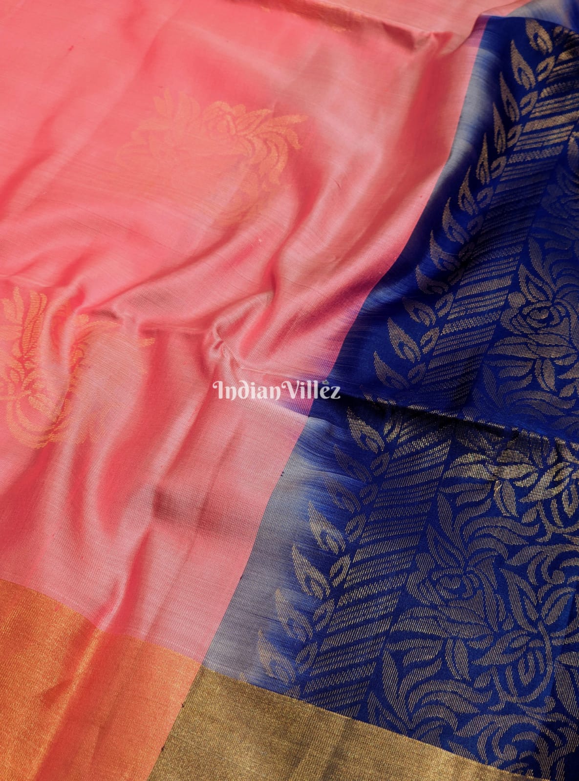 Blue Pink South Handloom Kanjivaram Soft Silk Saree