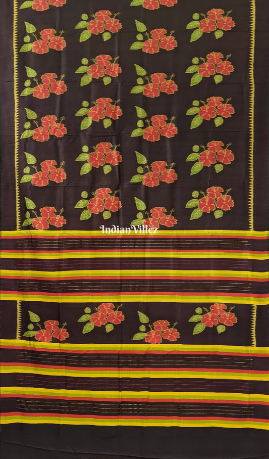 Chocolate Brown Floral Theme Contemporary Silk Saree