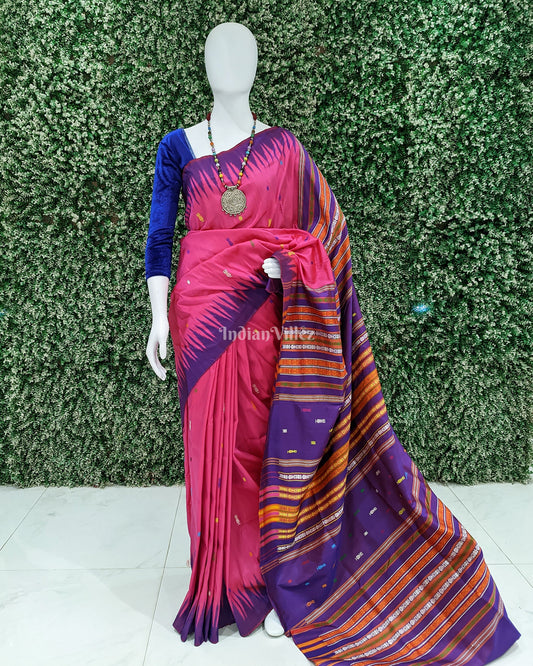 Pink Purple Fish/Flower Motif Contemporary Silk Saree