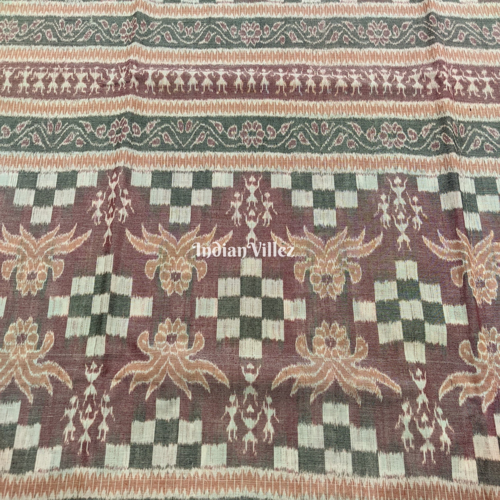 Peach Pasapali Pasapali Sambalpuri Ikat Cotton Fabric