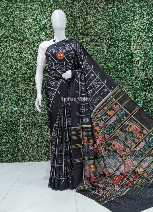 Black Grey Nabakothi Contemporary Silk Saree