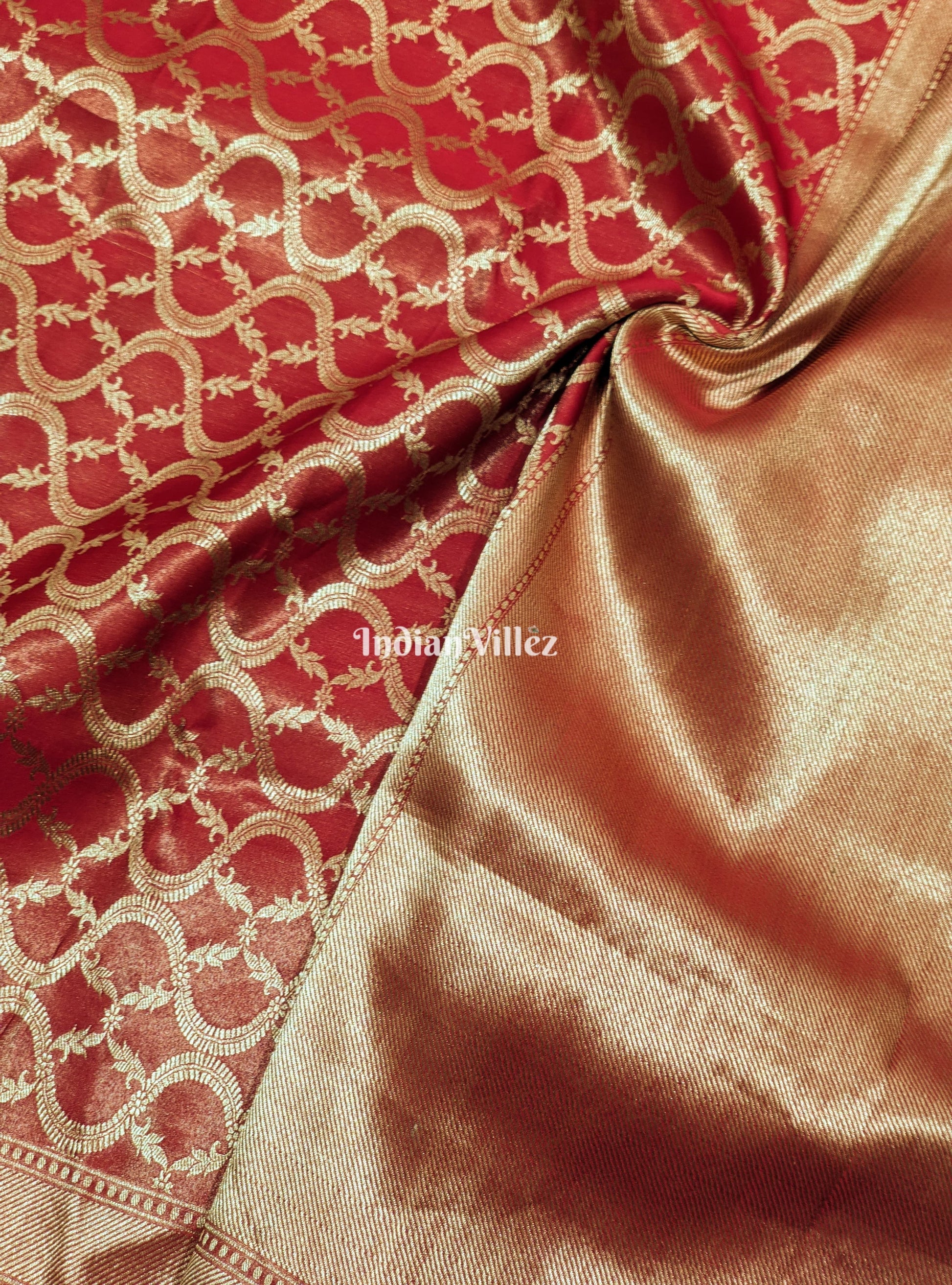 Red Floral Designer Banarasi Tissue Saree