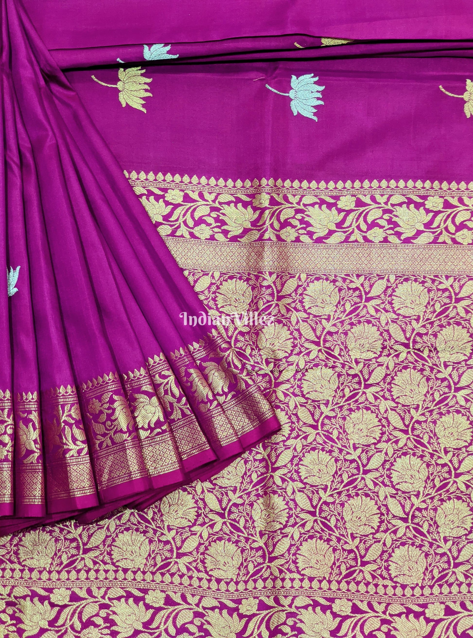 Purple Lotus Motif Banarasi Katan Silk Saree