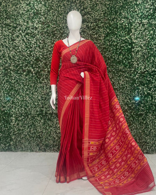 Red Coulor With Rudraksha Border Contemporary Odisha Handloom Silk Saree