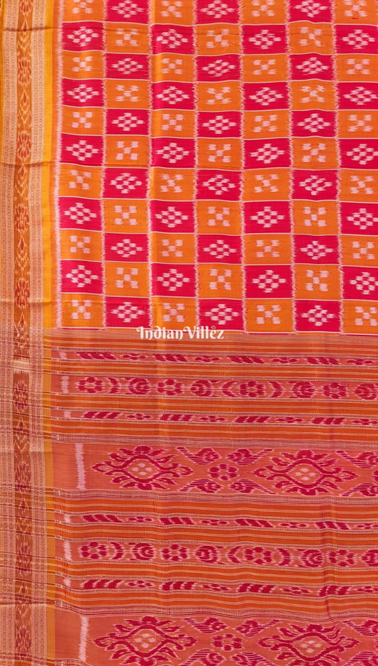 Orange Red Body Pasapali Odisha Ikat Khandua Silk Saree