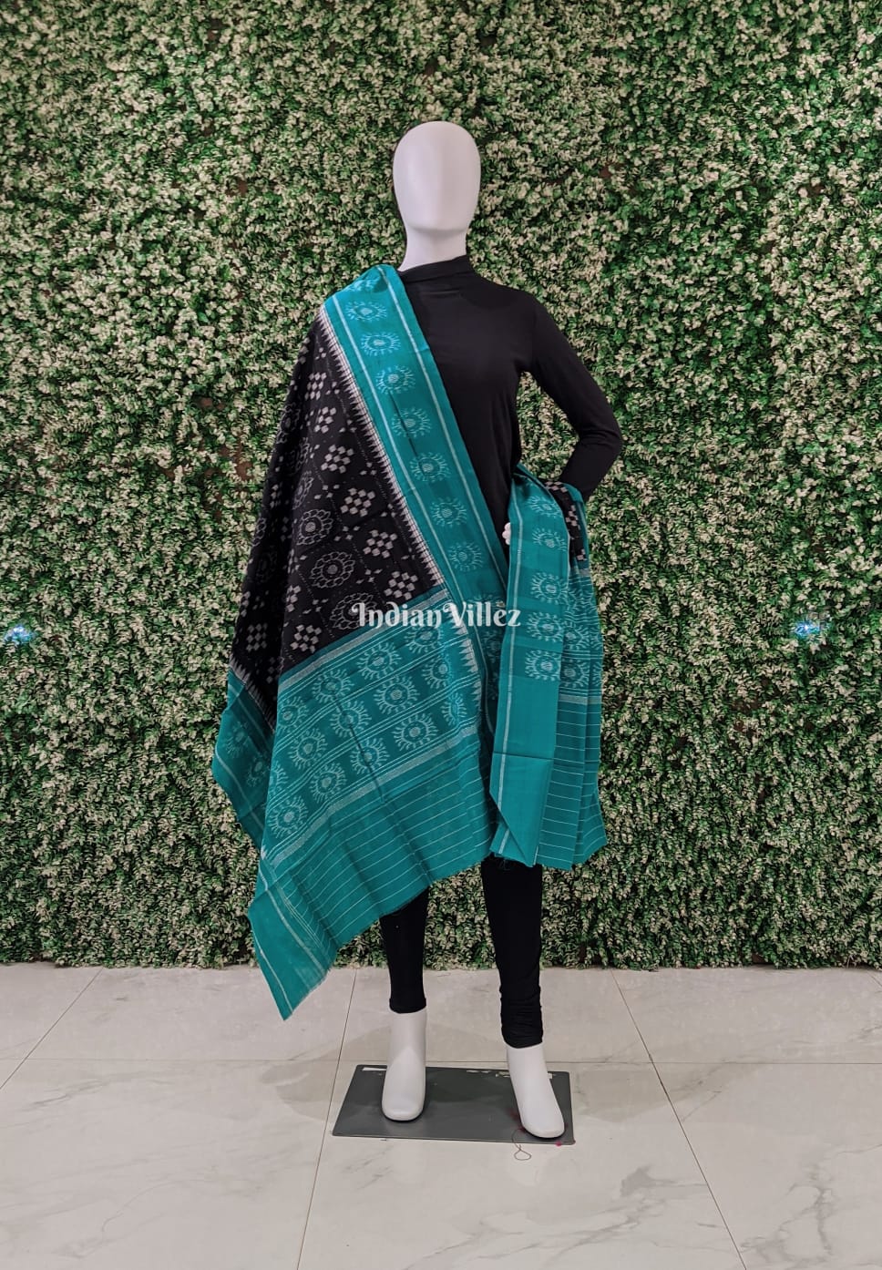 Black Sea Green Odisha Ikat Cotton Dupatta