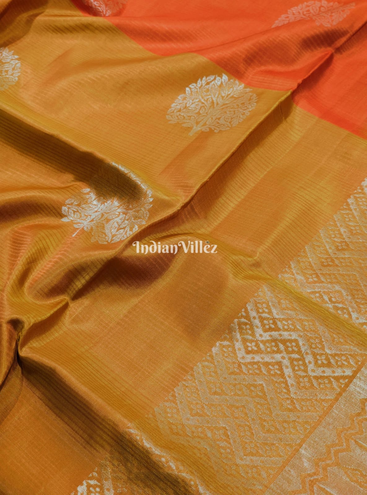 Orange Gold South Handloom Kanjivaram Soft Silk Saree