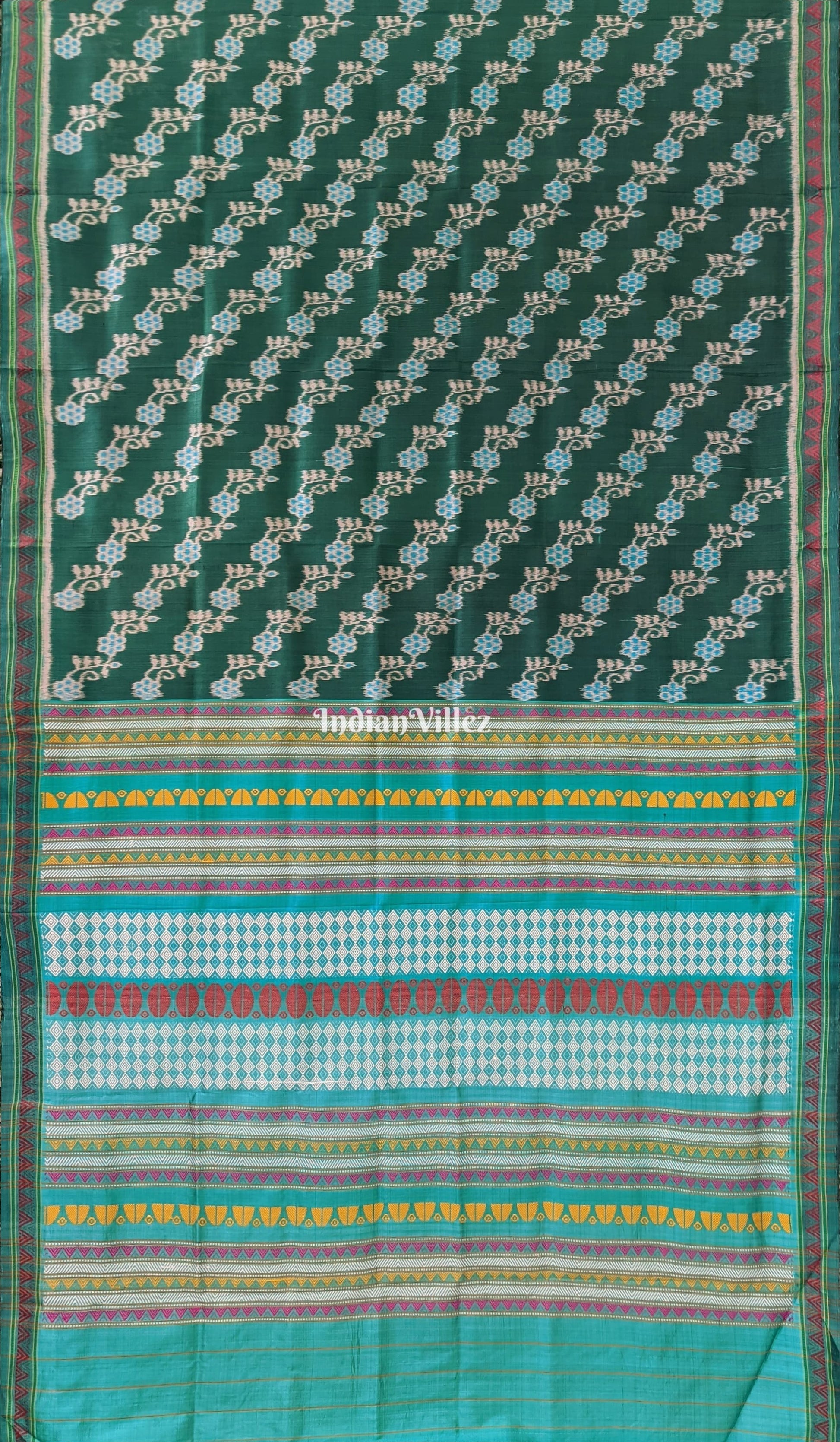 Teal Green Dongria Border Designer Contemporary Silk Saree