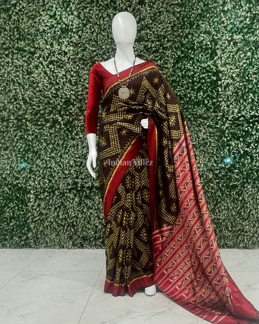 Brown Tarabali Odisha Ikat Contemporary Silk Saree