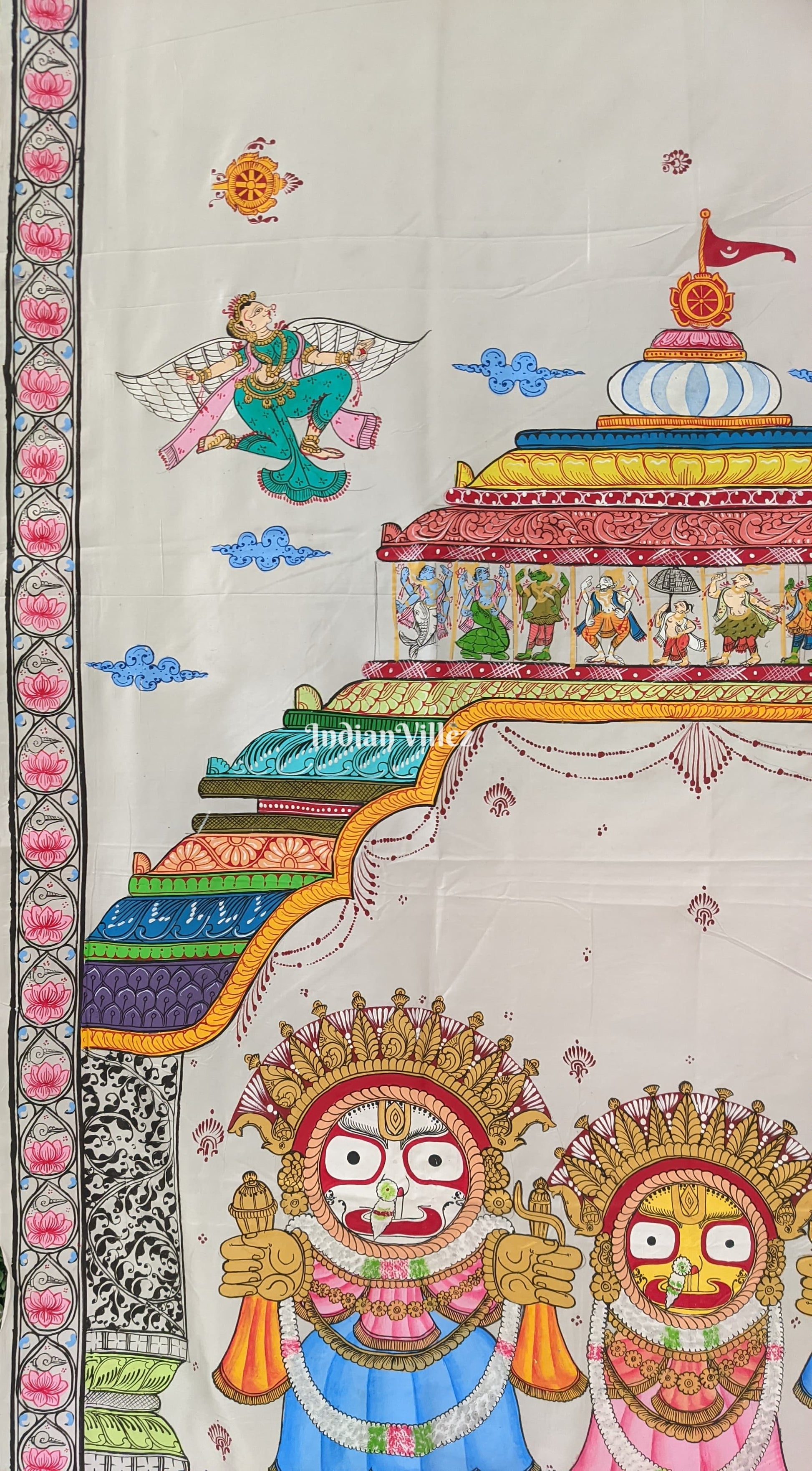 White Shree Jagannath Theme Hand-Painted Pattachitra Silk Saree