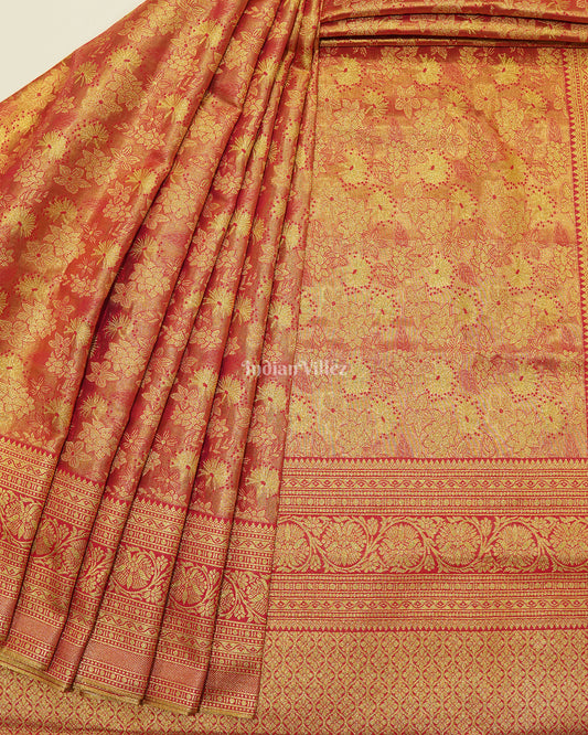 Golden Rani Flower Motif Pure Kanjivaram Silk Saree