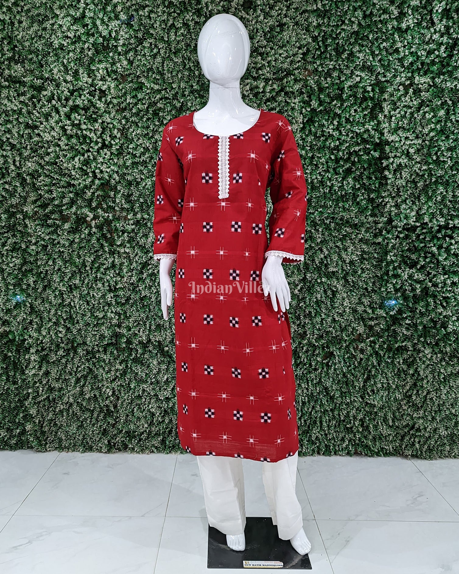 Red Sambalpuri Pasapali design Odisha Ikat Designer Cotton Kurti for Women