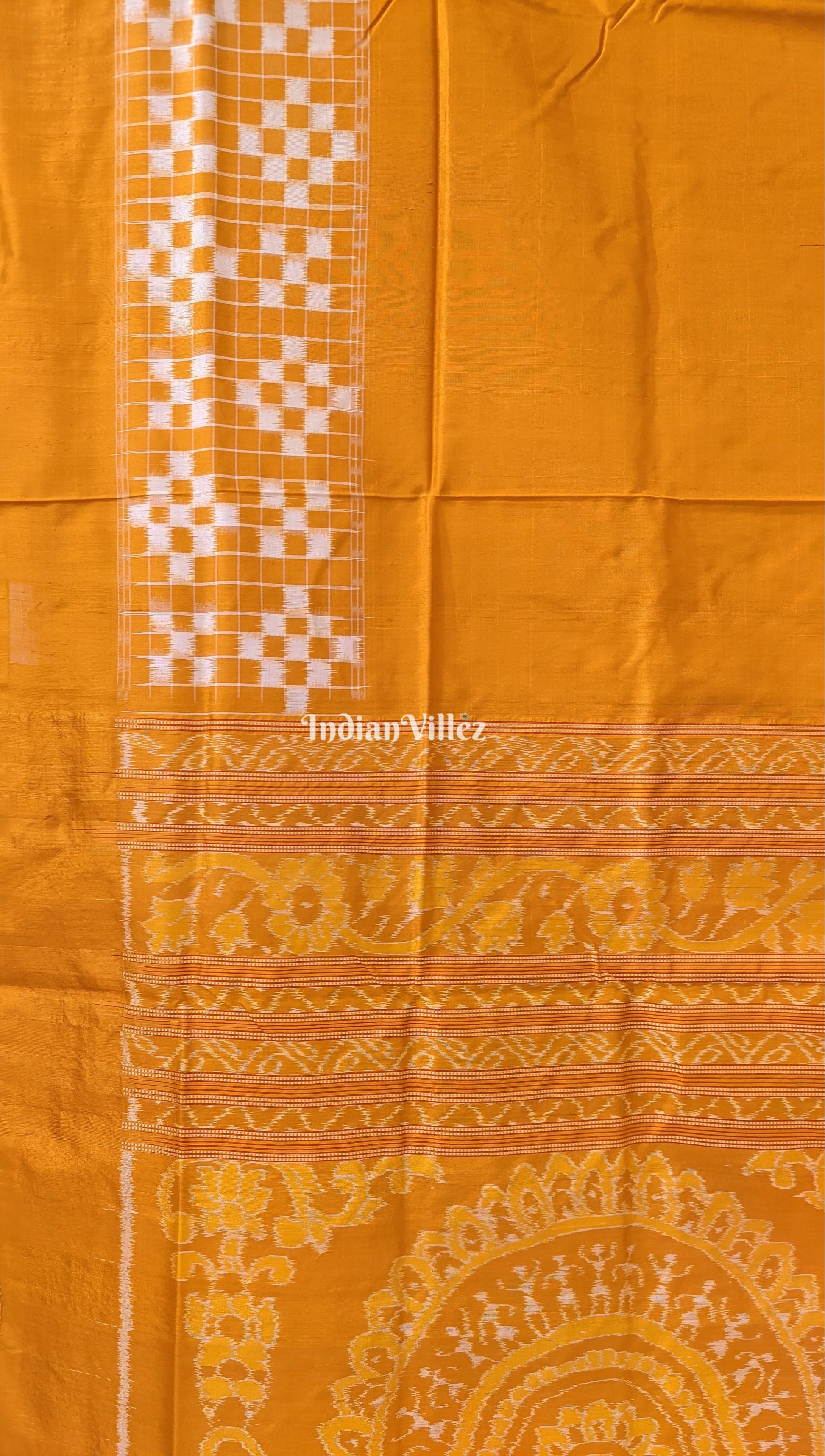 Mustard Yellow Pasapali Theme Pure Sambalpuri Silk Saree