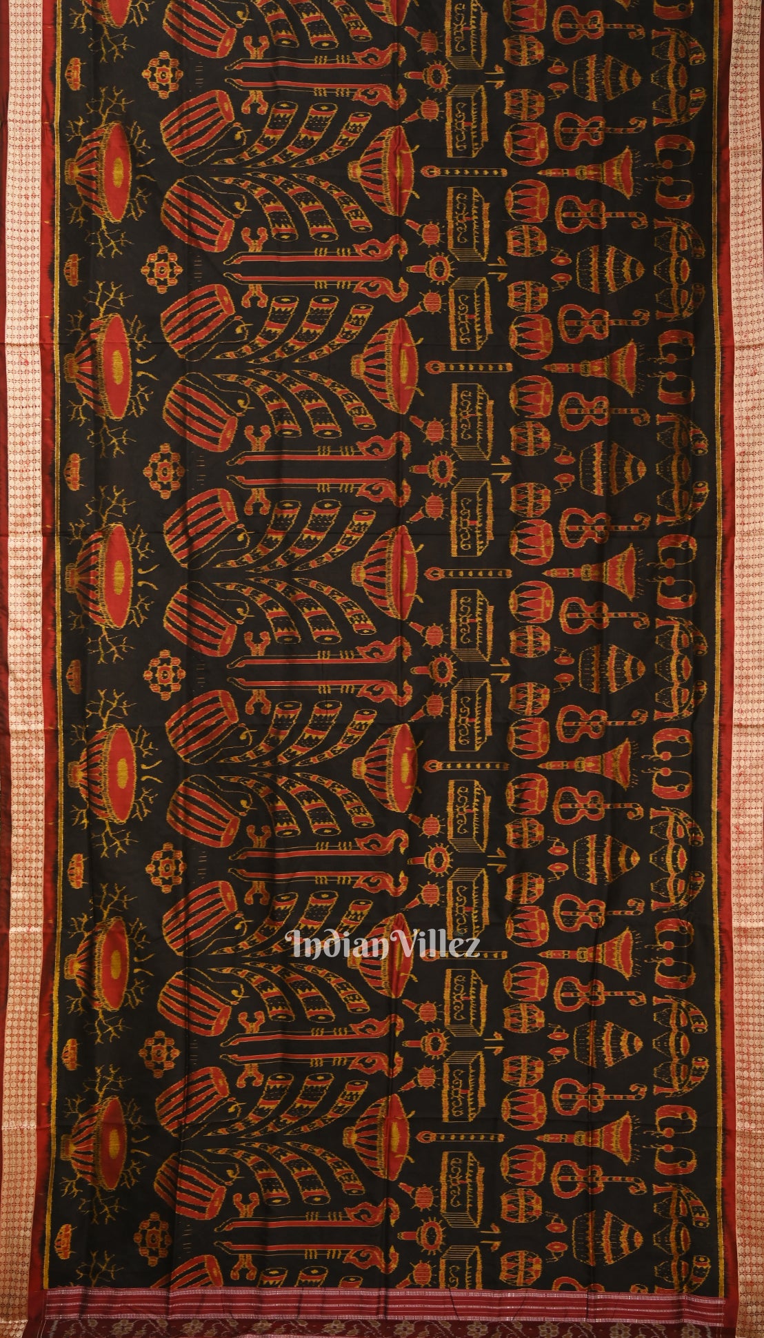 Black Musical Instrument Design Sambalpuri Silk Saree