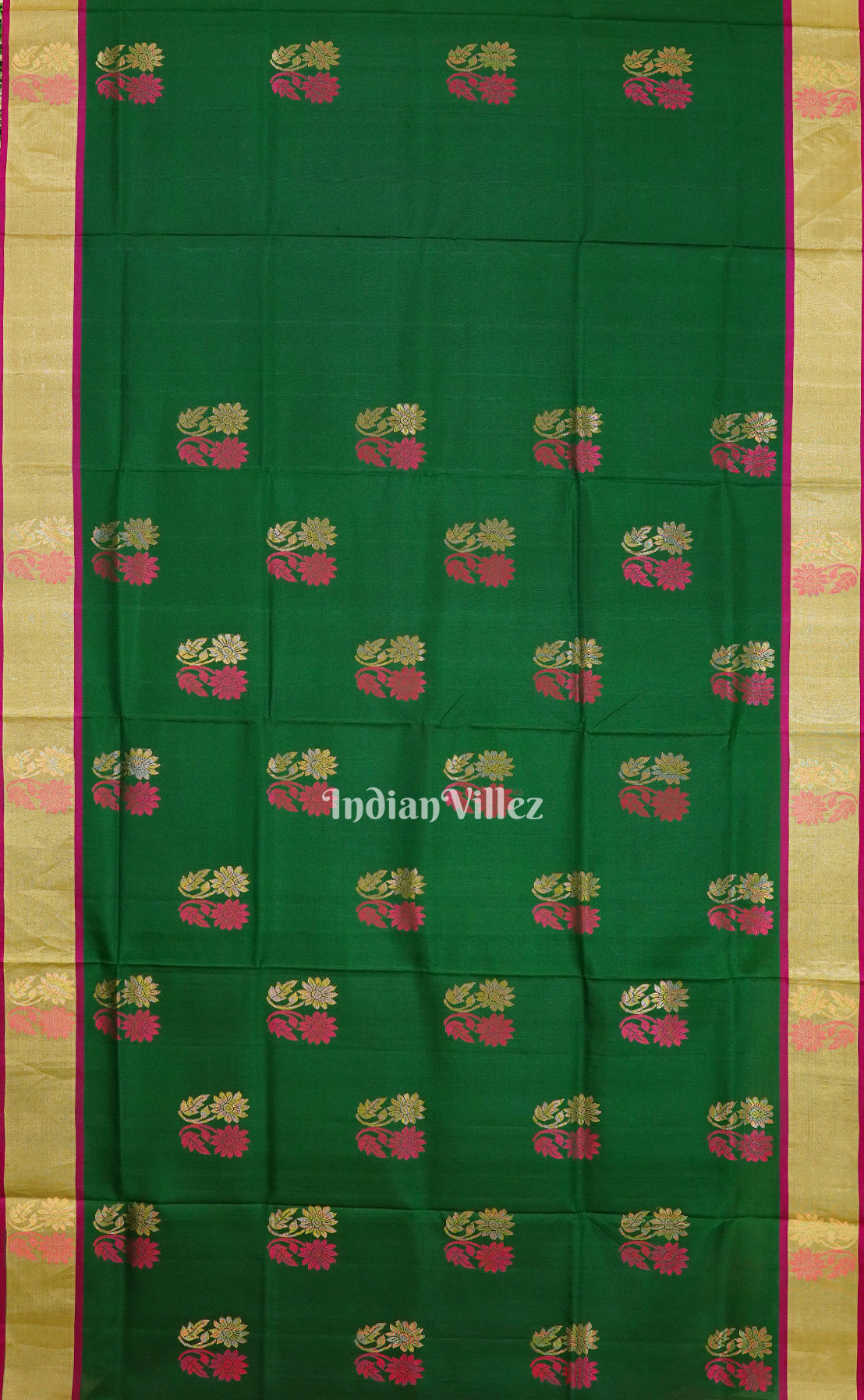 Dark Green With Pink Pallu Pure South Soft Silk Saree