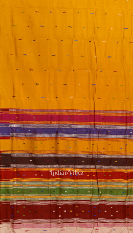 Golden Yellow Habaspuri Inspired Contemporary  Bomkai Sambalpuri Silk Saree