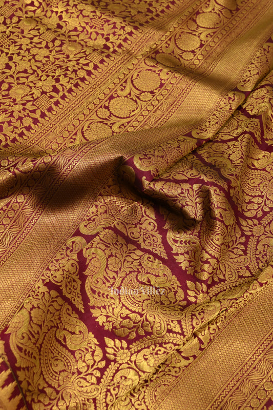 Dark Purple With Golden Pure Kanjivaram Silk Saree