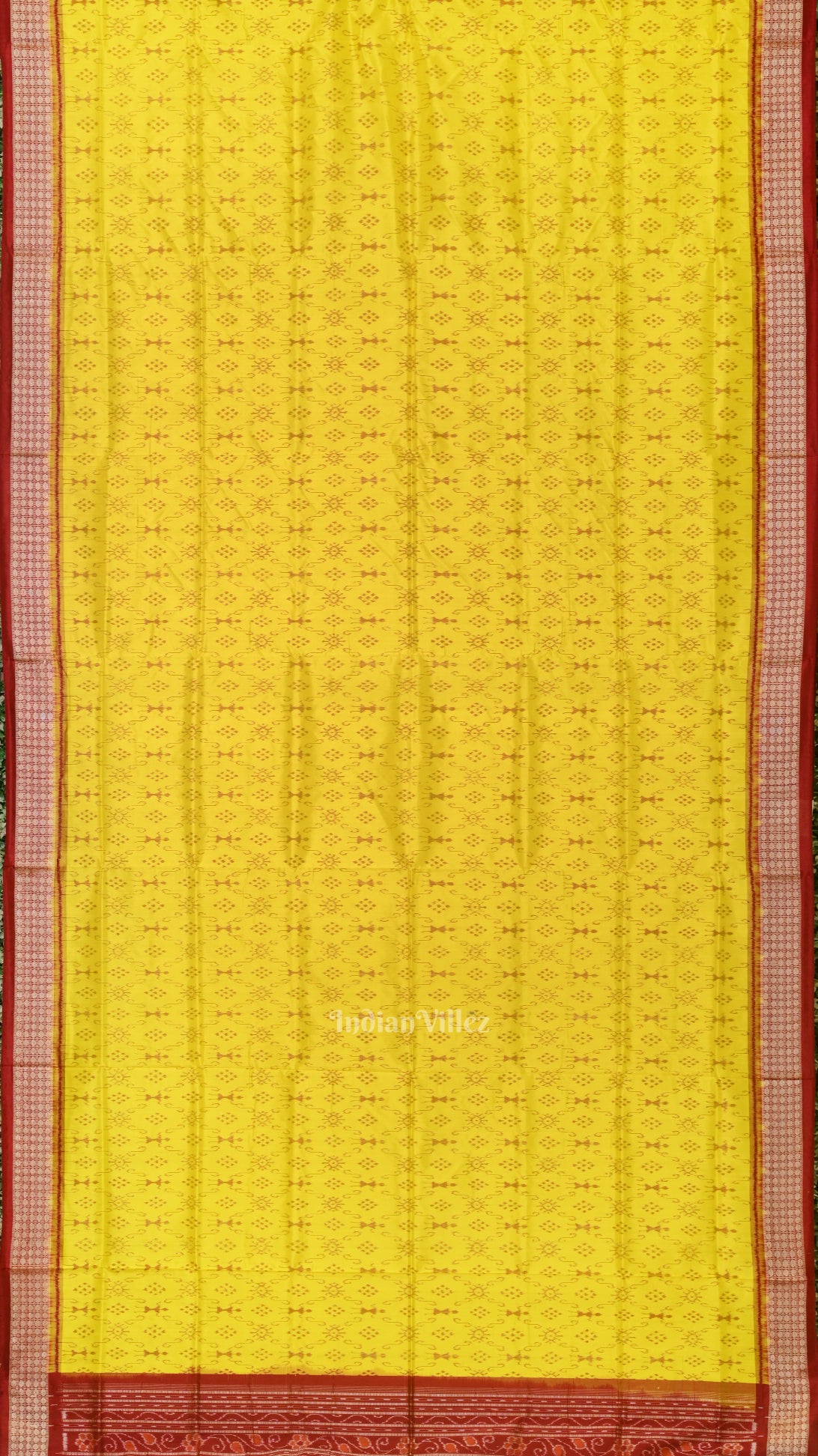 Lemon Yellow Maroon Tribal Theme Sambalpuri Silk Saree