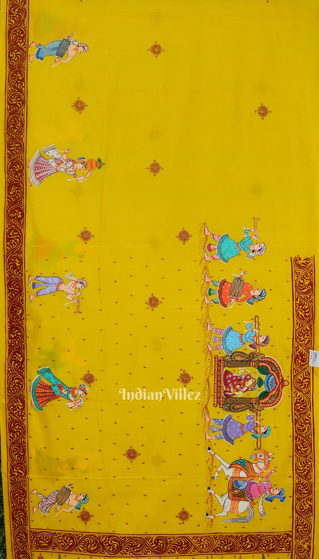 Yellow Doli Barat With Marriage Theme Pattachitra Silk Saree