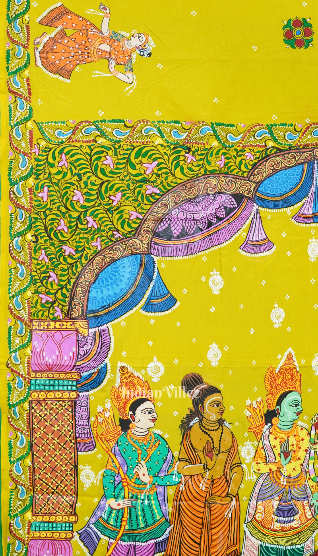 Yellow Ram Sita Vivah Theme Pattachitra Saree