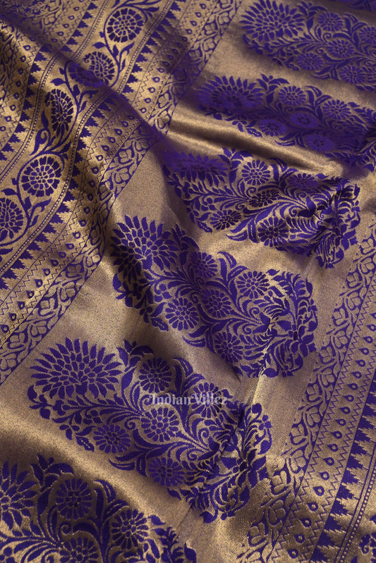 Navy Blue With Silver Pure Kanjivaram Silk Saree