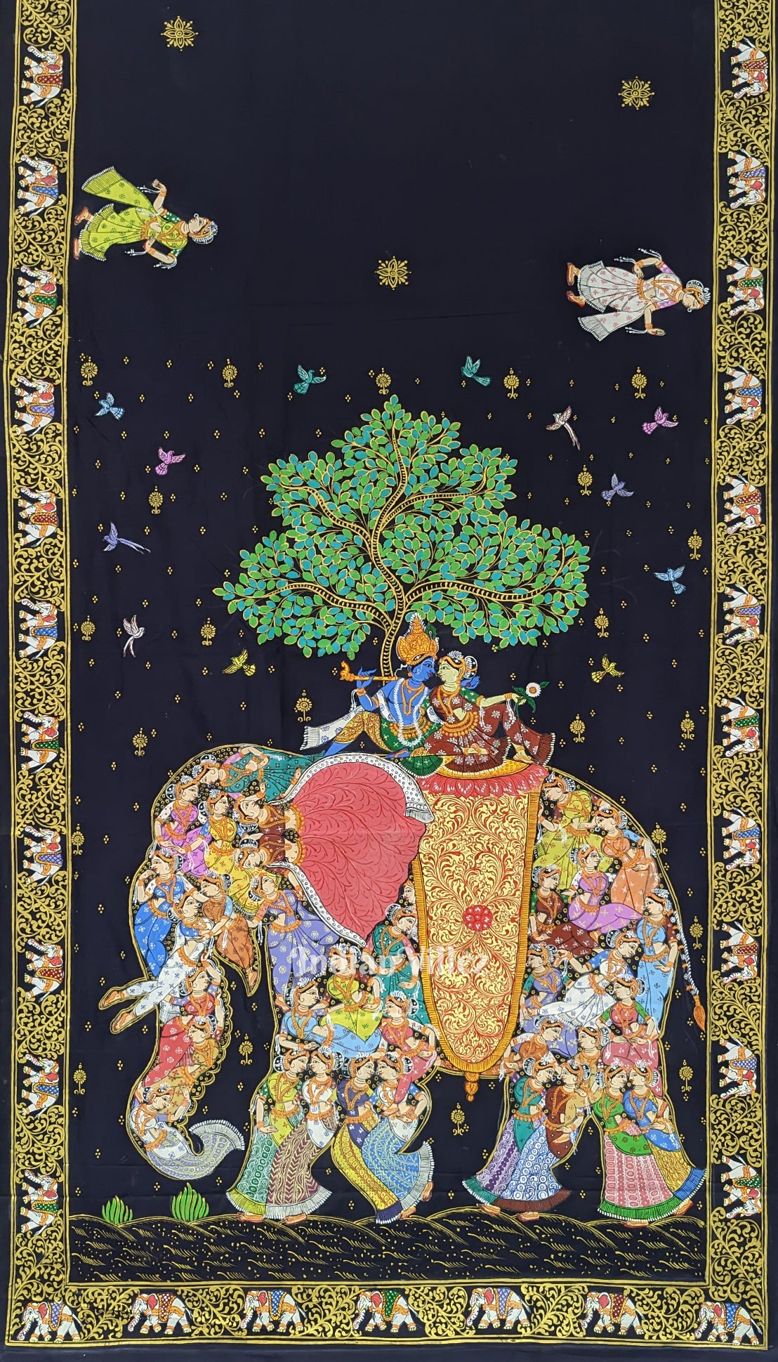 Deep Blue Kandarpa Hati (Elephant) Pattachitra Silk Saree