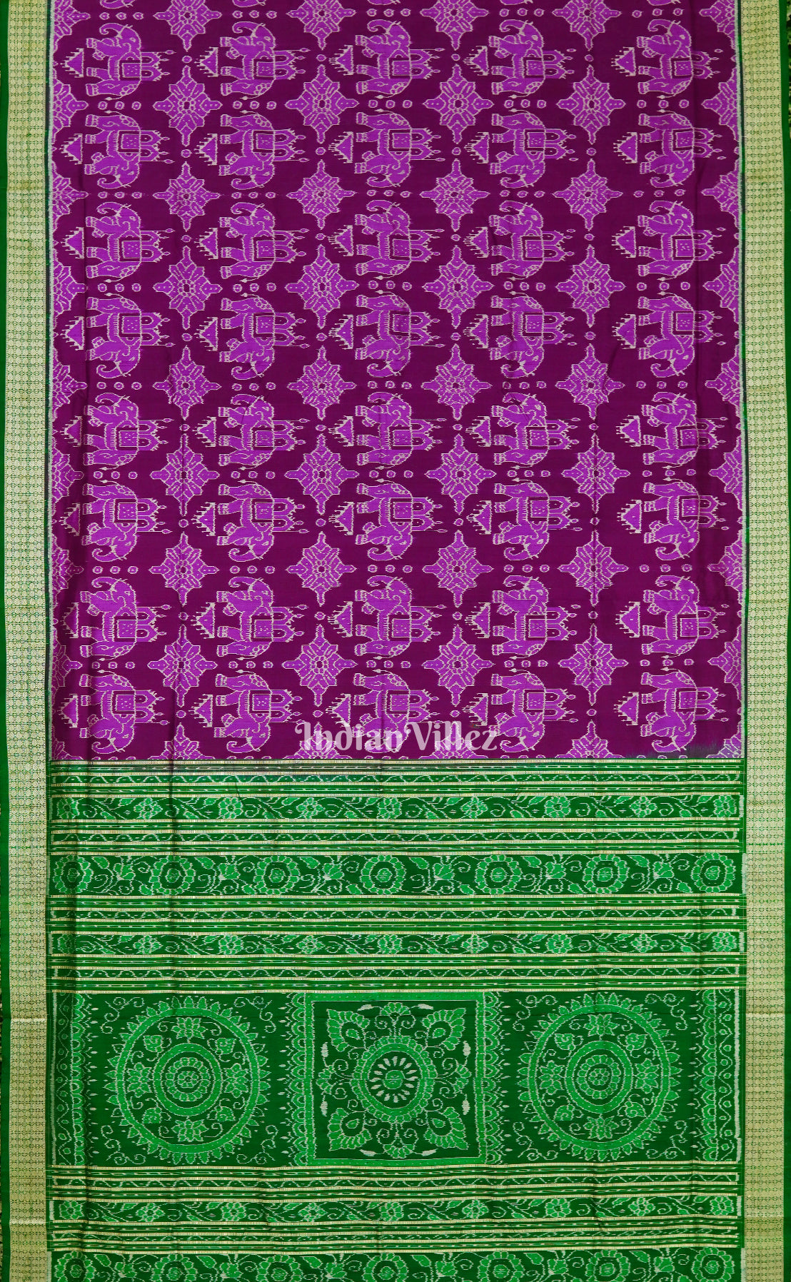 Maroon Elephant Theme Sambalpuri Ikat Silk Saree