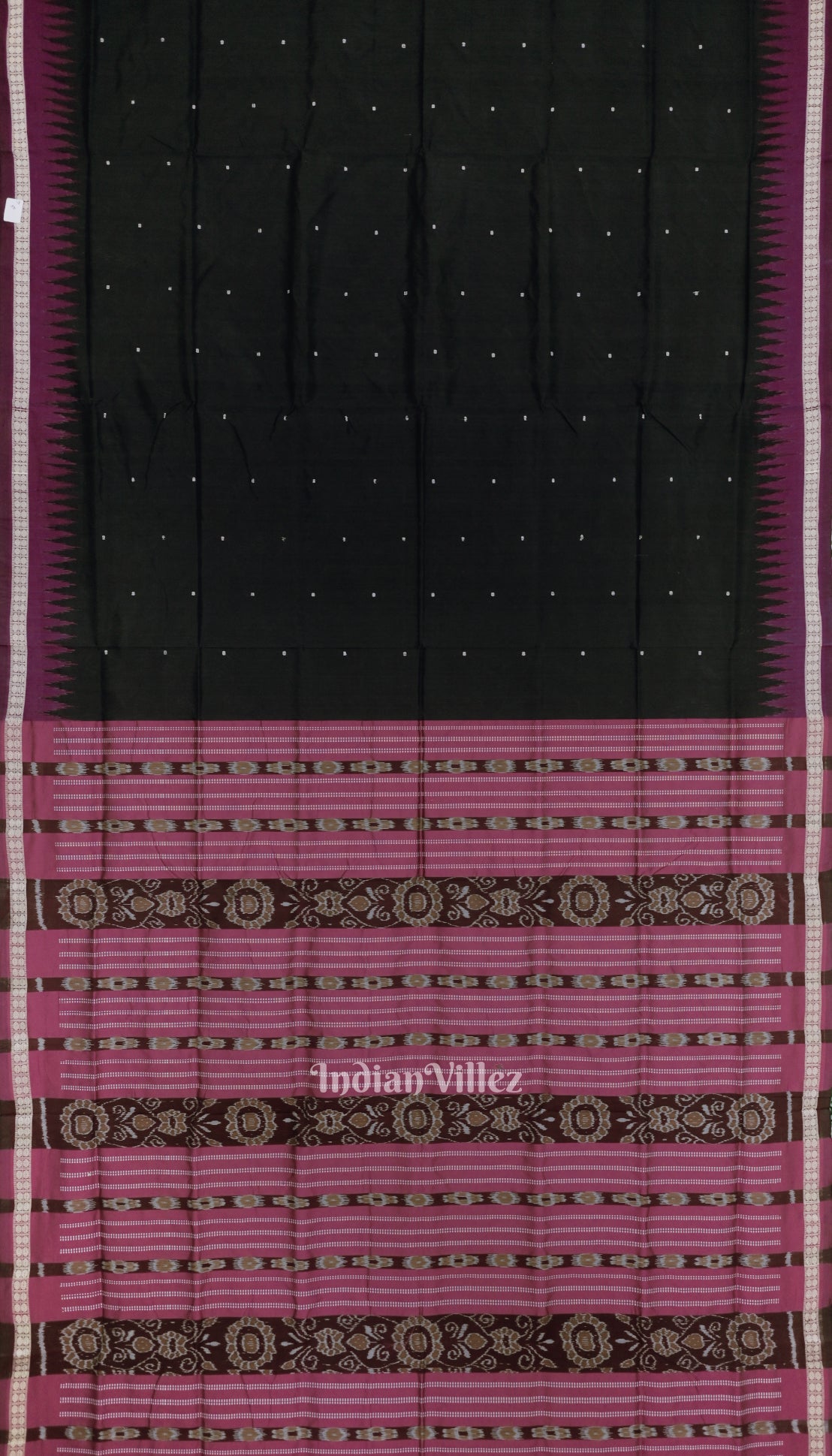 Black Magenta Single Butta Design Odisha Ikat Bomkai Silk Saree