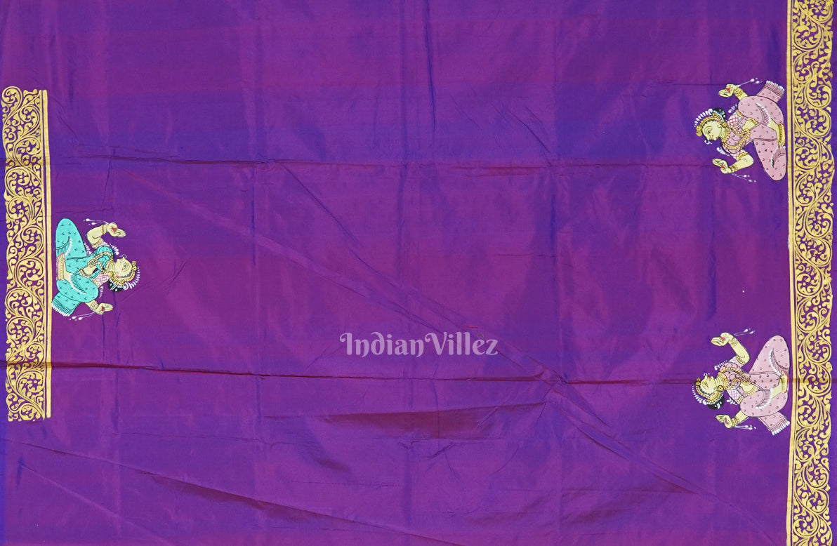 Violet Dual Tone Krishna Rasa Leela Pattachitra Saree