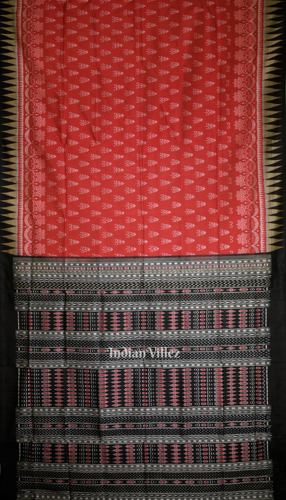 Red Black Floral Motif Sambalpuri Silk Saree