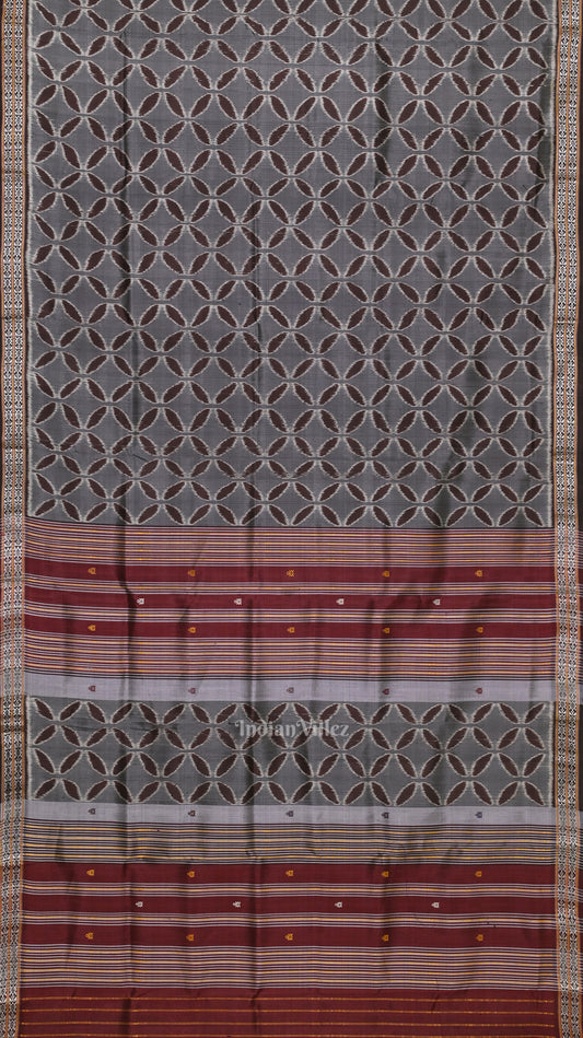 Cement Gray Maroon Floral Motif Sambalpuri Silk Saree