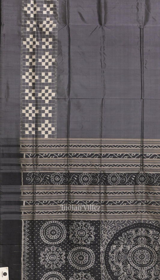 Cement Gray Pasapali Contemporary Sambalpuri Ikat Silk Saree