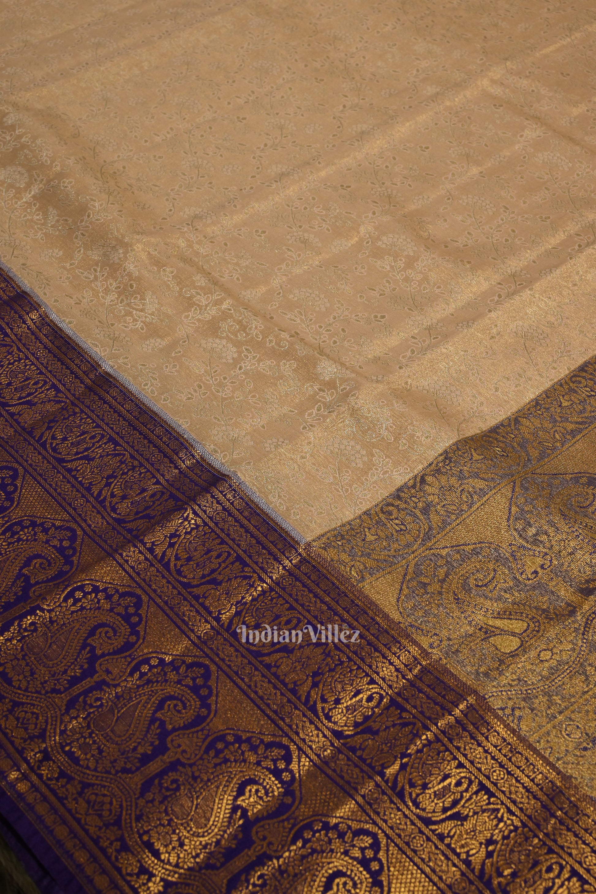 Light Orange Pure Kanjivaram Tissue Silk Saree