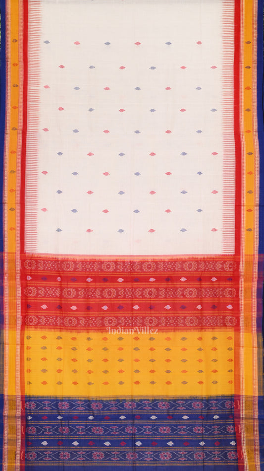 White Ikat Khandua Kathiphera Cotton Saree 