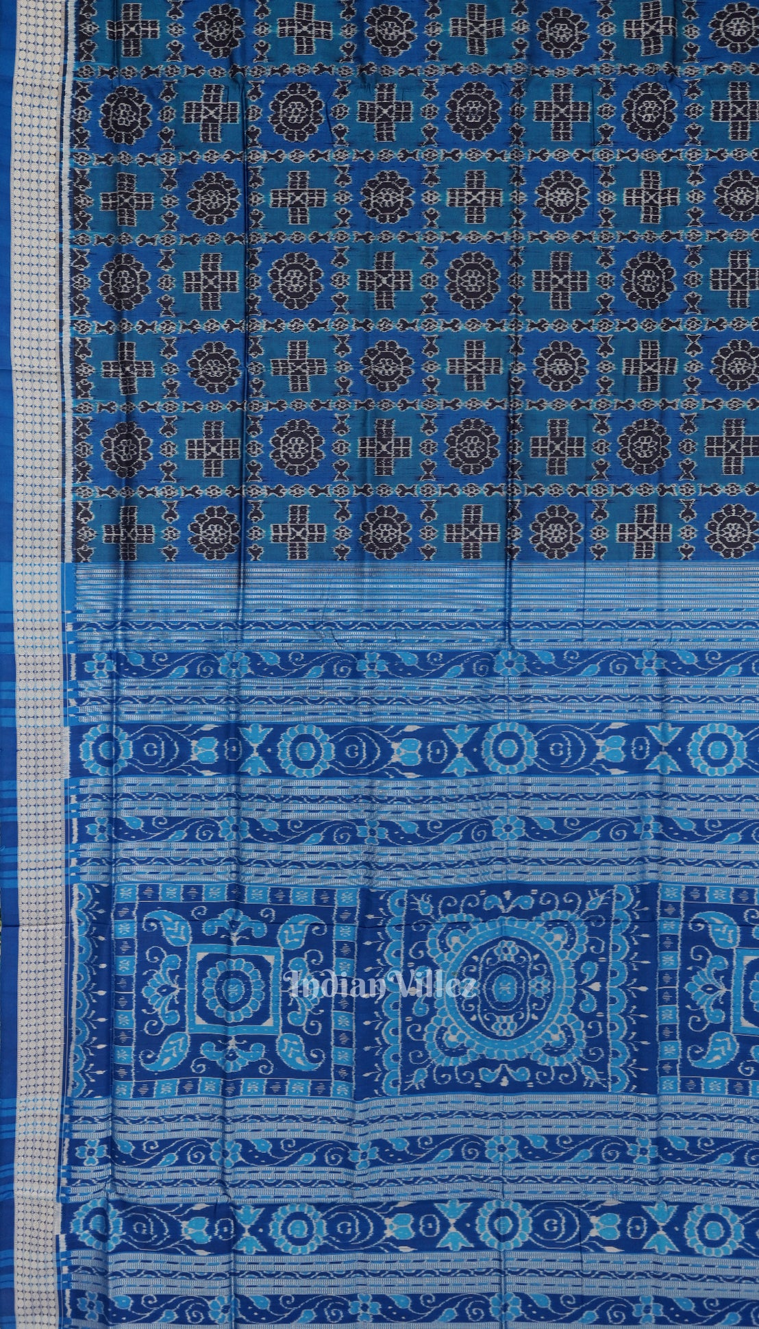 Deep Copper Sulphate Fish Motif Odisha Ikat Sambalpuri Silk Saree