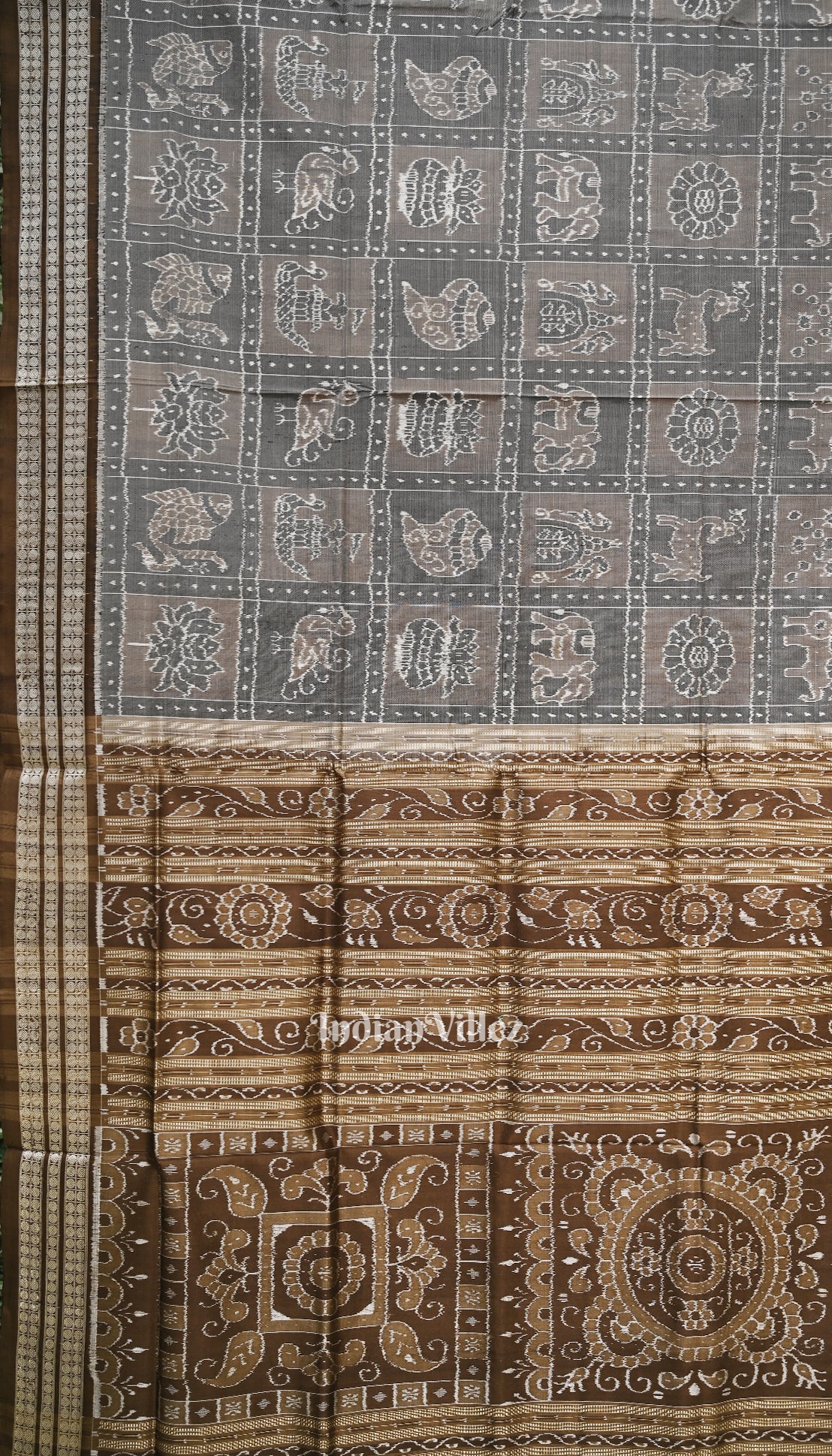 Moss Green Designer Odisha Ikat Sambalpuri Silk Saree