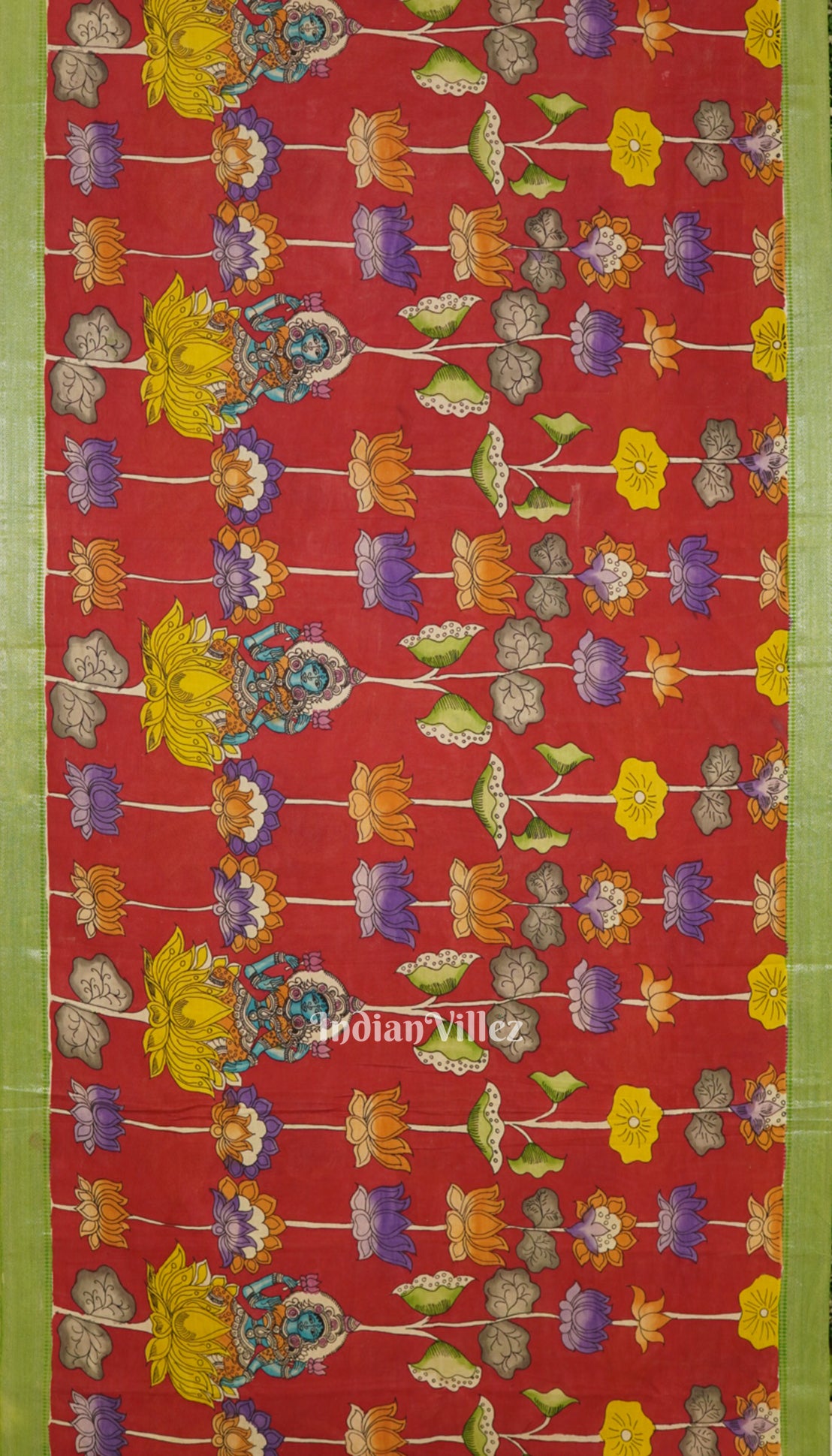 Red With Peacock Anchal Hand-Painted Kanjivaram Silk Kalamkari Saree