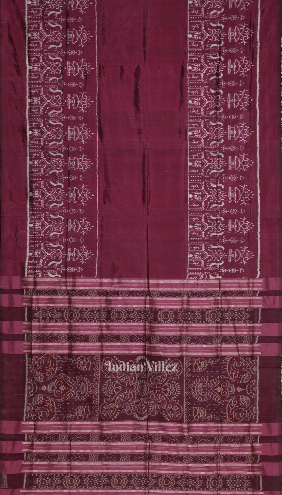 Wine Color Tribal Theme Sambalpuri Silk Saree