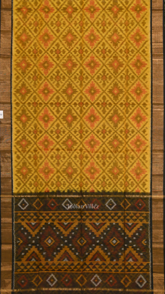 Yellow Black Pochampally Ikat Sico (Silk & Cotton) Saree with Zari Border