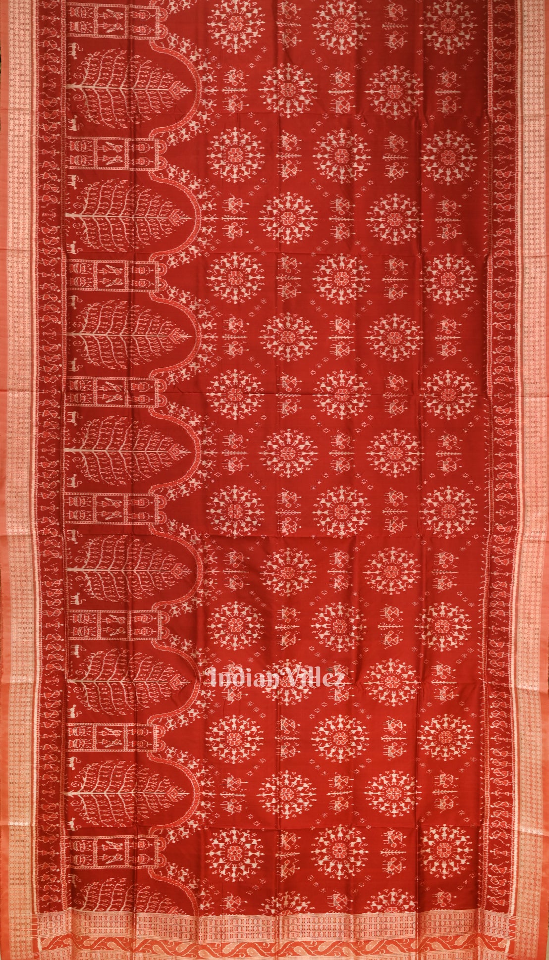 Red Odisha Ikat Tribal Art Sambalpuri Silk Saree