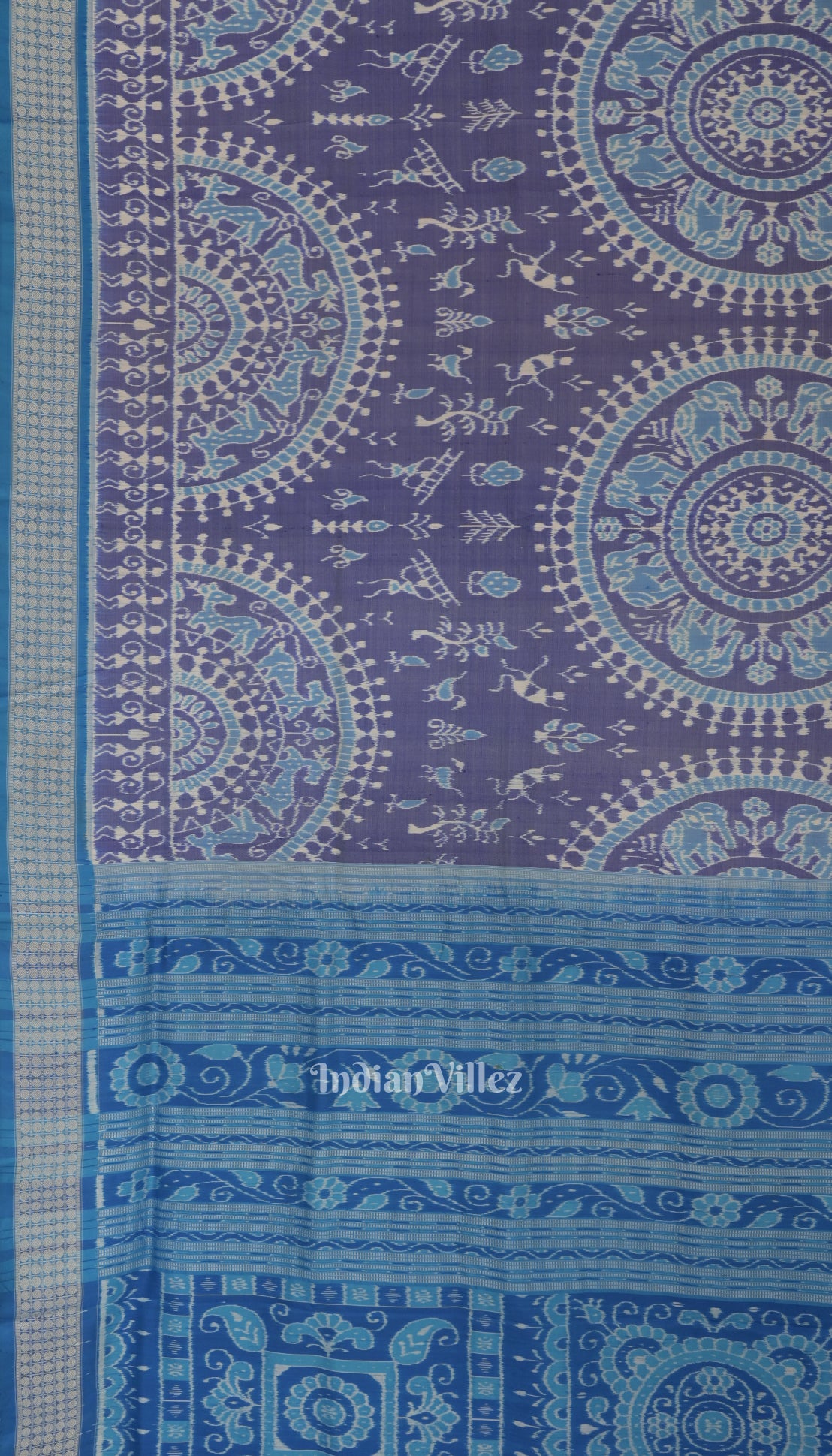 Navy Blue Tribal Theme Odisha Ikat Sambalpuri Silk Saree