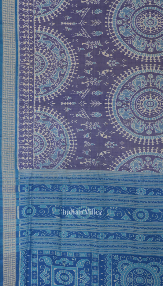 Navy Blue Tribal Theme Odisha Ikat Sambalpuri Silk Saree